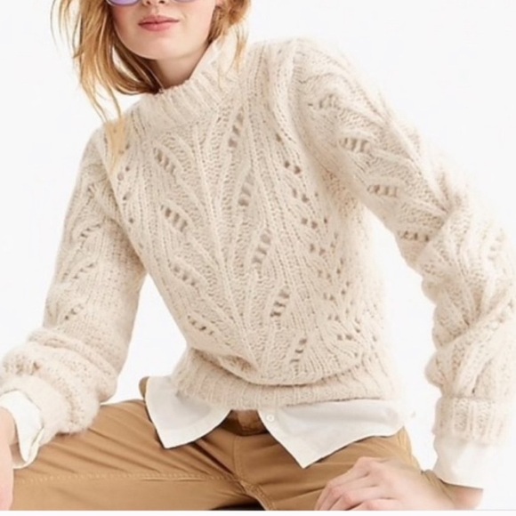 point sur Sweaters - Point Sur Alpaca & Wool Pointelle Knit Mock Neck Sweater in Cream Women's Large